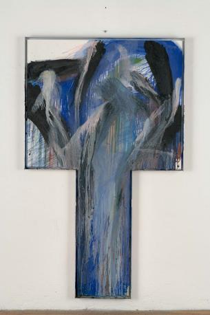 Arnulf Rainer, Kreuz weiß-blau-schwarz, 1994